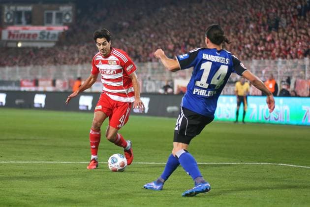 Berlin, Germany, 28 09 2025 Stadion Alte Försterei 5 Matchday, Season 2025 26, 1 Soccer Bundesliga Union Berlin Hamburger SV Diogo Leite 4, Union Berlin and Rayan Philippe 14, Hamburger SV in duel Copyright: xdtsxNachrichtenagenturx dts_85147