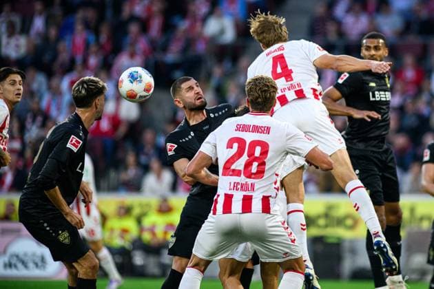 COLOGNE, GERMANY - 28 SEPTEMBER, 2025: Jeff Chabot, Timo Huebers, Sebastian Sebulonsen, Atakan Karazor - The football match of Bundesliga 1.FC Koeln vs VfB Stuttgart at Rhein Energie Stadion.  Copyright: xVITALIIxKLIUIEVx