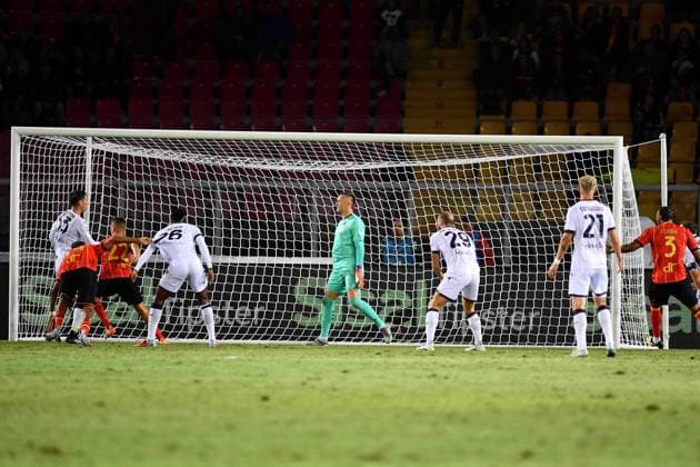 Lecce™s centre foward Francesco Camarda (22 US Lecce) celebrates after scoring the team s second goal during the Serie A Enilive soccer matchday 5 between US Lecce and Bologna FC 1909 at the Via del Mare Stadium in Lecce, Italy, Sunday, September 28, 2025. (Credit Image: Giovanni Evangelista LaPresse)  Copyright: xGiovannixEvangelista LaPressex
