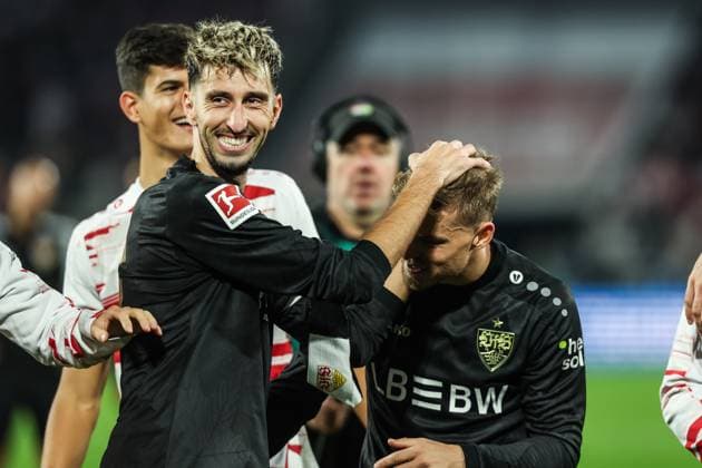 Sport, Football, Bundesliga Season 2025 2026 5 Matchday 1 FC Köln VfB Stuttgart 28 09 2025, RheinEnergieSTADION Atakan Karazor VfB Stuttgart, 16 Maximilian Mittelstädt VfB Stuttgart, 7 Köln RheinEnergieSTADION North Rhine-Westphalia Germany
