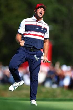 Bryson DeChambeau of Team USA celebrates 2025 Ryder Cup, Day Three, Singles, Golf, Bethpage Black Golf Course, New York, USA - 28 Sep 2025New York Bethpage Black Golf Course New York (NY) United States of America EDITORIAL USE ONLY No use with unauthorised audio, video, data, fixture lists, club league logos or live services. Online in-match use limited to 120 images, no video emulation. No use in betting, games or single club league player publications. Copyright: xJamesxMarsh Shutterstockx 15500197cu