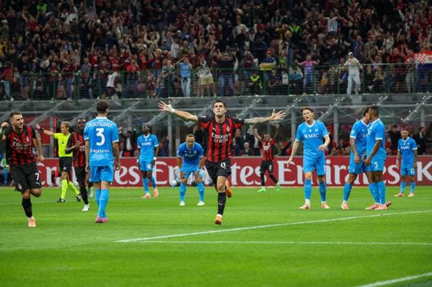 Serie A football match - 2025 26 Milan vs. Napoli Goal the Christian Pulisic of AC Milan During the football match on September 28, 2025, valid for the Italian Serie A - 2025 26 championship in Milan at the San Siro Stadium between AC Milan and SSC Napoli. Pictured: MILANO Stadio San Siro Lombardia ITALIA Copyright: xFABIOxSASSOxFabioxSassox Milan Napoli2025_09_28Fabio Sasso4883