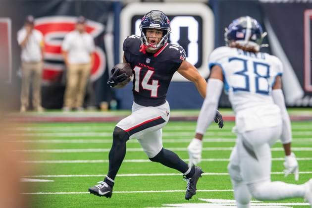 September 28, 2025: Houston Texans wide receiver Jaylin Noel (14) runs with the ball during a game between the Tennessee Titans and the Houston Texans in Houston, TX. .. CSM USA - ZUMAc04_ 20250928_faf_c04_018 Copyright: xTraskxSmithx