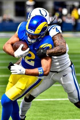 September 28, 2025 Inglewood, CA.Los Angeles Rams wide receiver Puka Nacua (12) catches the pass in action in the first quarter during the NFL, American Football Herren, USA football game.Indianapolis Colts vs. Los Angeles Rams.Mandatory Photo Credit: Cal Media Inglewood United States of America - ZUMAc04_ 20250928_zma_c04_129 Copyright: xLouisxLopezx