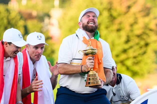 250928 Shane Lowry of Team Europe celebrates after winning the Ryder Cup on day 3 of the Ryder Cup on September 28, 2025 in New York Photo Jesper Zerman BILDBYRAN kod JZ JZ0619 golf ryder cup day 3 bbeng jubel  Copyright: JESPERxZERMAN BB250928JZ060