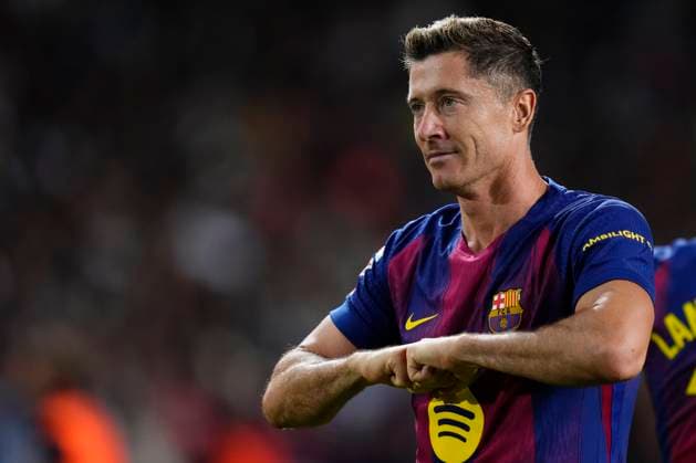 FC Barcelona, Barca v Real Sociedad - LaLiga EA Sports Robert Lewandowski centre-forward of Barcelona and Poland celebrates after scoring his sides first goal during the LaLiga EA Sports match between FC Barcelona and Real Sociedad at Estadi Olimpic Lluis Companys on September 28, 2025 in Barcelona, Spain. Barcelona Spain  Copyright: xJosexBretonx originalFilename:bretonhernandez-fcbarcel250928_npC7d.jpg