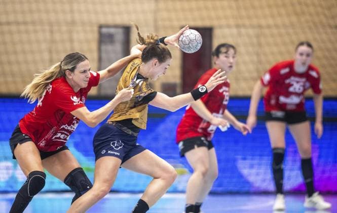 HANDBALL WOMEN DHB CUP EIGHTEEN FINALS THC BUXTEHUDER SV FOR EDITORIAL PURPOSES ONLY p 28 09 2025 Bad Langensalza Handball Women 1 Bundesliga Women Season 2025 2026 Salzhalle DHB Cup round of 16 Thüringer HC Buxtehuder SV in photo Anika Niederwieser 14 Thüringer HC in duel with Levke Kretschmann 22 Buxtehuder SV Germany Thuringia Bad Langensalza Copyright SaschaxFromm Copyright: SaschaxFromm doc82lg3s6ojyx16qjgoo84 ,EDITORIAL USE ONLY Copyright: SaschaxFromm