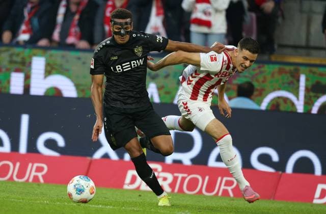 FC Koeln Vs VfB Stuttgar in Koeln, Germany - 28 Sep 2025 Said El Mala of FC Koeln and Luca Jaquez of Vfb Stuttgart during the Bundesliga match between VfB Stuttgart and FC Koeln at RheinEnergie Stadion. ( Final score; VfB Stuttgart 2:1 FC Koeln ) Koeln Germany Copyright: xOsamaxFaisalx xSOPAxImagesx QA006