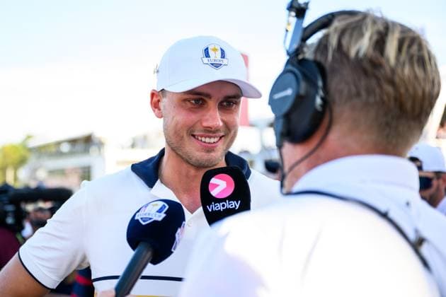 250928 Ludvig Aberg of Team Europe speaks to media after a singles match on day 3 of the Ryder Cup on September 28, 2025 in New York Photo Jesper Zerman BILDBYRAN kod JZ JZ0619 golf ryder cup day 3 bbeng  Copyright: JESPERxZERMAN BB250928JZ108