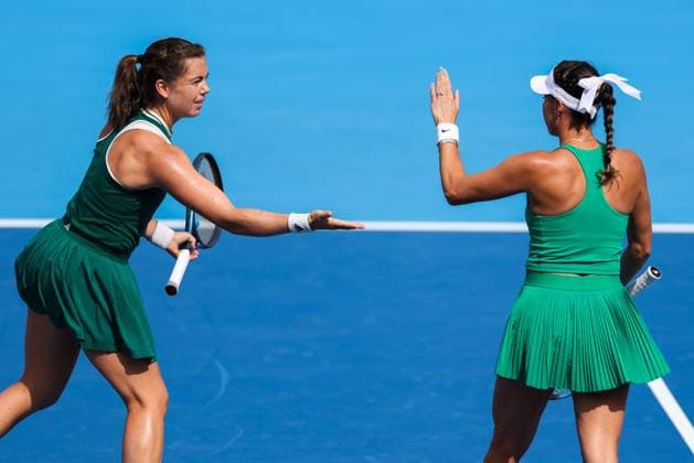 BEIJING, CHINA - SEPTEMBER 29: Ulrikke Eikeri of Norway and Giuliana Olmos of Mexico react in the Women s Doubles Round of 16 match against Tereza Mihalikova of Slovakia and Olivia Nicholls of Great Britain on day 8 of the 2025 China Open at National Tennis Center on September 29, 2025 in Beijing, China.  Copyright: xVCGx 111593910622