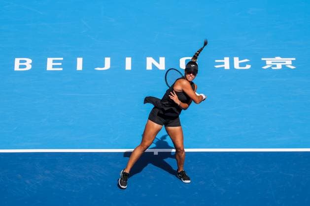 BEIJING, CHINA - SEPTEMBER 29: Jessica Bouzas Maneiro of Spain returns a shot in the Women s Singles Round of 32 match against Mirra Andreeva of Russia on day 8 of the 2025 China Open at National Tennis Center on September 29, 2025 in Beijing, China.  Copyright: xVCGx 111593911577