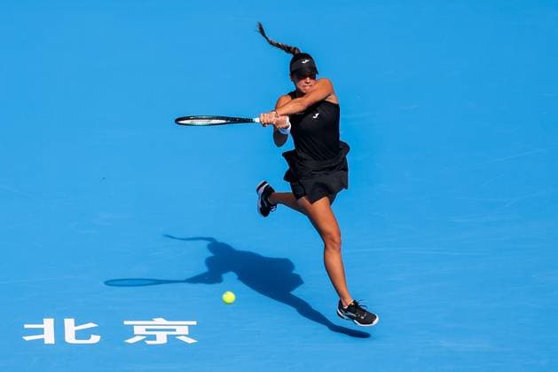 BEIJING, CHINA - SEPTEMBER 29: Jessica Bouzas Maneiro of Spain returns a shot in the Women s Singles Round of 32 match against Mirra Andreeva of Russia on day 8 of the 2025 China Open at National Tennis Center on September 29, 2025 in Beijing, China.  Copyright: xVCGx 111593911614