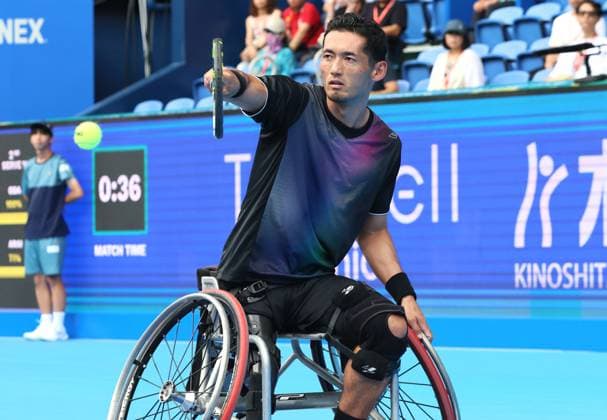 September 29, 2025, Tokyo, Japan - Japan s wheelchair tennis player Daisuke Arai returns the ball against his compatriot Tokito Oda during the final of the Japan Open Wheelchair Tennis tournament in Tokyo on Monday, September 29, 2025. World champion Oda defeated Arai 6-0, 6-0 and won the championships. (photo by Yoshio Tsunoda AFLO) Noxthirdxpartyxsales  aflo_305197798