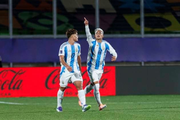 Cuba v Argentina: Group D - FIFA U-20 World Cup Chile 2025 Valparaiso, Chile - September 28: Ian Subiabre of Argentina celebrates his goal during the FIFA U-20 World Cup Chile 2025 Group D match between Cuba and Argentina at Estadio ElÃaas Figueroa Brander on September 28, 2025 in Valparaiso, Chile Valparaiso Estadio ElÃaas Figueroa Brander Valparaiso Chile Copyright: xLatinxSportxImagesx