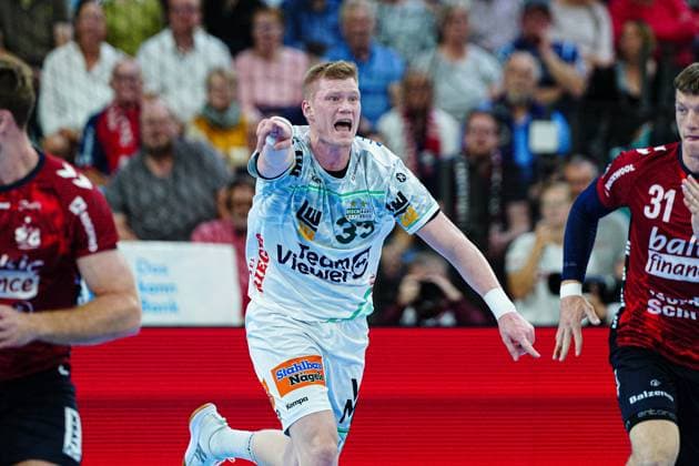 Ymir Oern Gislason Frisch Auf Goeppingen, 33 GER, SG Flensburg Handewitt vs Frisch Auf Goeppingen, Handball, Bundesliga, Matchday 6, Season 2026 2026, 28 09 2025 GER, SG Flensburg Handewitt vs Frisch Auf Goeppingen, Handball, Bundesliga, Matchday 6, Season 2026 2026, 28 09 2025 Flensburg Copyright: xEibner-Pressefoto MarcelxvonxFehrnx EP_MFN