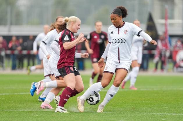 DFB Pokal Women FC Ingolstadt 04 1 FC Nürnberg 28 09 2025 Leigh Gambone 1 FC Nürnberg, 16 , Melissa Kuya Strobel FC Ingolstadt, 14 DFB Pokal Women FC Ingolstadt 04 vs 1 FC Nürnberg on 28 09 2025 at Audi Sportpark in Ingolstadt DFB REGULATION PROHIBIT ANY USE OF PHOTOGRAPHS AS IMAGE SEQUENCES AND OR QUASI VIDEO Copyright: xBEAUTIFULxSPORTS Eimertenbrinkx