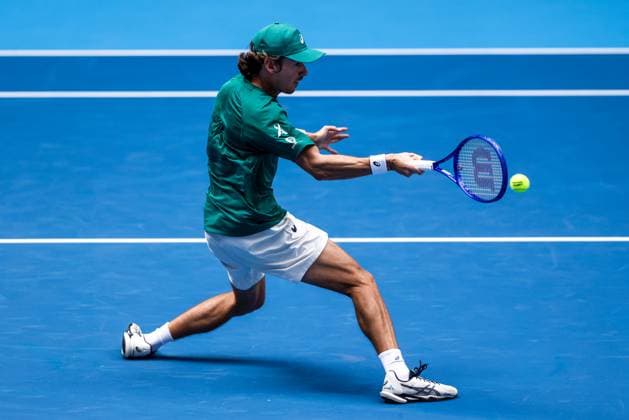 BEIJING, CHINA - SEPTEMBER 29: Alex De Minaur of Australia competes in the Men s Singles Quarterfinal match against Jakub Mensik of the Czech Republic on day 8 of the 2025 China Open at the National Tennis Center on September 29, 2025 in Beijing, China.  Copyright: xVCGx 111593935534