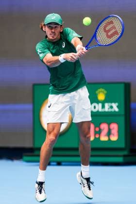 BEIJING, CHINA - SEPTEMBER 29: Alex De Minaur of Australia competes in the Men s Singles Quarterfinal match against Jakub Mensik of the Czech Republic on day 8 of the 2025 China Open at the National Tennis Center on September 29, 2025 in Beijing, China.  Copyright: xVCGx 111593932836