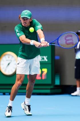BEIJING, CHINA - SEPTEMBER 29: Alex De Minaur of Australia competes in the Men s Singles Quarterfinal match against Jakub Mensik of the Czech Republic on day 8 of the 2025 China Open at the National Tennis Center on September 29, 2025 in Beijing, China.  Copyright: xVCGx 111593932885