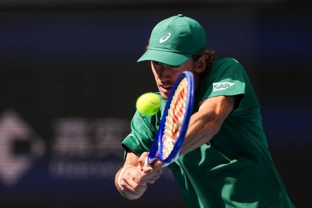 BEIJING, CHINA - SEPTEMBER 29: Alex De Minaur of Australia competes in the Men s Singles Quarterfinal match against Jakub Mensik of the Czech Republic on day 8 of the 2025 China Open at the National Tennis Center on September 29, 2025 in Beijing, China.  Copyright: xVCGx 111593931532