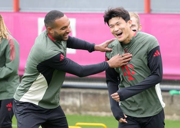 20 09 2025, Final training, FC Bayern Muenchen Saebenerstrasse, Football Sport, in the picture Jonathan Tah FC Bayern Muenchen and Min Jae Kim FC Bayern Muenchen