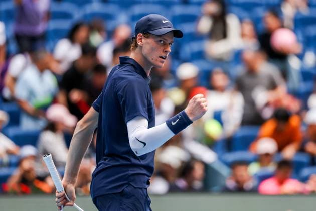 BEIJING, CHINA - SEPTEMBER 29: Jannik Sinner of Italy reacts in the Men s Singles Quarterfinal match against Fabian Marozsan of Hungary on day 8 of the 2025 China Open at the National Tennis Center on September 29, 2025 in Beijing, China.  Copyright: xVCGx 111593953714