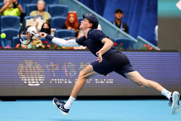 BEIJING, CHINA - SEPTEMBER 29: Jannik Sinner of Italy competes in the Men s Singles Quarterfinal match against Fabian Marozsan of Hungary on day 8 of the 2025 China Open at the National Tennis Center on September 29, 2025 in Beijing, China.  Copyright: xVCGx 111593951627