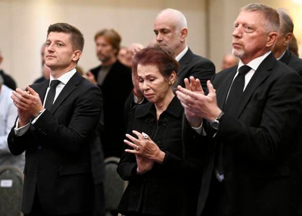 Zagreb, Croatia, 290925. Sheraton Hotel. Commemoration for the celebrated tennis coach and national team, Nationalteam coach Nikola Pilic. In the photo: Zdravko Maric, President of the Croatian Tennis Federation, Mija Pilic, Boris Becker. Photo: Ronald Gorsic CROPIX Copyright: xxRonaldxGorsicx pilic_komemoracija28-290925