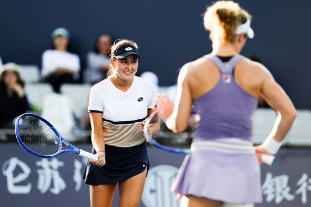 BEIJING, CHINA - SEPTEMBER 29: Laura Siegemund of Germany and Kamilla Rakhimova react in the Women s Doubles Round of 16 match against Eri Hozumi of Japan and Wu Fang-Hsien of Chinese Taipei on day 8 of the 2025 China Open at National Tennis Center on September 29, 2025 in Beijing, China.  Copyright: xVCGx 111593980828