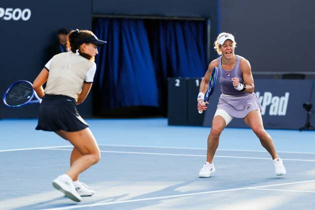 BEIJING, CHINA - SEPTEMBER 29: Laura Siegemund of Germany and Kamilla Rakhimova react in the Women s Doubles Round of 16 match against Eri Hozumi of Japan and Wu Fang-Hsien of Chinese Taipei on day 8 of the 2025 China Open at National Tennis Center on September 29, 2025 in Beijing, China.  Copyright: xVCGx 111593980841