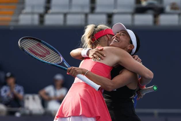 BEIJING, CHINA - SEPTEMBER 29: Veronika Kudermetova and Elise Mertens of Belgium react in the Women s Doubles Round of 16 match against Miyu Kato of Japan and Fanny Stollar of Hungary on day 8 of the 2025 China Open at National Tennis Center on September 29, 2025 in Beijing, China.  Copyright: xVCGx 111593952522