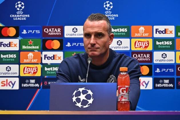 September 29, 2025, Bergamo, Lombardia: Brugge s coach Nicky Hayen during press conference, PK, Pressekonferenz on the eve of the UEFA Champions League soccer match between Atalanta BC and Club Brugge at Bergamo Stadium in Bergamo, Italy, 29 September 2025..ANSA MICHELE MARAVIGLIA. Soccer: Champions League; Atalanta-Club Brugge  - ZUMAa110 20250929_zaf_a110_022 Copyright: xMichelexMaravigliax
