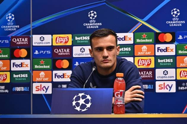 September 29, 2025, Bergamo, Lombardia: Brugge s Aleksander Stankovic during press conference, PK, Pressekonferenz on the eve of the UEFA Champions League soccer match between Atalanta BC and Club Brugge at Bergamo Stadium in Bergamo, Italy, 29 September 2025..ANSA MICHELE MARAVIGLIA. Soccer: Champions League; Atalanta-Club Brugge  - ZUMAa110 20250929_zaf_a110_023 Copyright: xMichelexMaravigliax