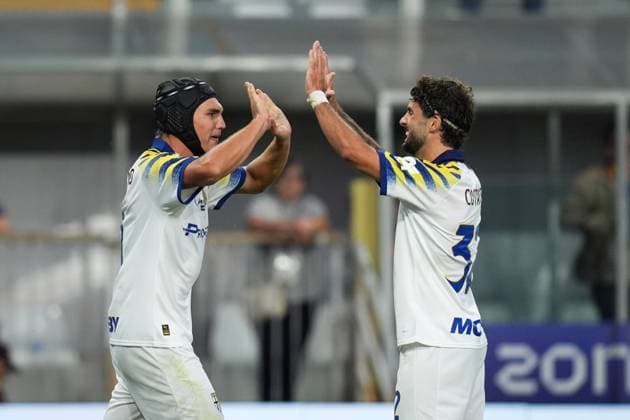Parma s Mateo Pellegrino Casalanguida celebrates after scoring the 1-0 goal for his team during the Serie A soccer match between Parma and Torino at Ennio Tardini Stadium in Parma, North Italy, Monday, September 29, 2025. Soccer  Copyright: xMassimoxPaolone LaPressex