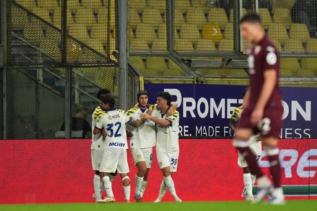 Parma s Mateo Pellegrino Casalanguida celebrates after scoring the 2-1 goal for his team during the Serie A soccer match between Parma and Torino at Ennio Tardini Stadium in Parma, North Italy, Monday, September 29, 2025. Soccer  Copyright: xMassimoxPaolone LaPressex