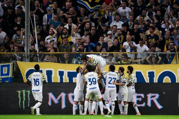 Parma Calcio v Torino FC - Serie A Mateo Pellegrino of Parma Calcio celebrates with teammates after scoring the opening goal during the Serie A football match between Parma Calcio and Torino FC. Parma Italy Copyright: xNicolòxCampox