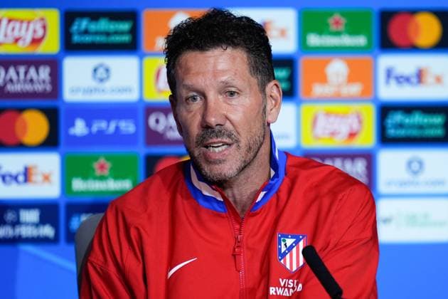 September 29, 2025, Madrid, Madrid, Spain: Diego Pablo Simeone, head coach of Atletico de Madrid, attends a press conference, PK, Pressekonferenz ahead of their UEFA Champions League 2025 26 match against Eintracht Frankfurt at Riyadh Air Metropolitano on September 29, 2025, in Madrid, Spain. Madrid Spain - ZUMAa181 20250929_zaa_a181_022 Copyright: xDennisxAgyemanx
