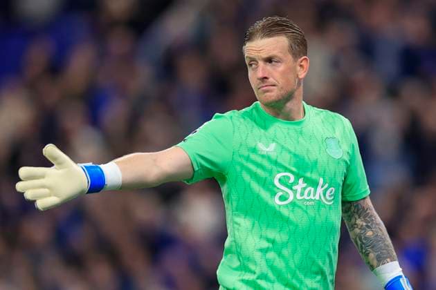 Everton v West Ham United Premier League 29 09 2025. Jordan Pickford (1) of Everton during the Premier League match between Everton and West Ham United at Hill Dickinson Stadium, Liverpool, England on 29 September 2025. Liverpool Hill Dickinson Stadium Merseyside England Editorial use only DataCo restrictions apply See www.football-dataco.com , Copyright: xConorxMolloyx PSI-22937-0049
