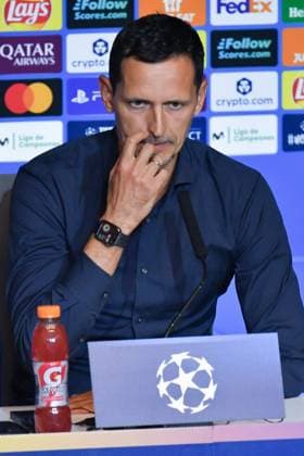 Atletico de Madrid Vs Eintracht Frankfurt press conference, PK, Pressekonferenz in Madrid - 29 Sep 2025 Dino Toppmoller, head coach of Eintracht Frankfurt, attends a press conference ahead of their UEFA Champions League 2025 26 match against Atletico de Madrid at Riyadh Air Metropolitano. Madrid Spain Copyright: xAtilanoxGarciax xSOPAxImagesx FOTO50147