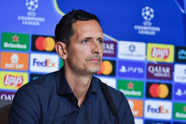 September 29, 2025, Madrid, Spain: Dino Toppmoller, head coach of Eintracht Frankfurt, attends a press conference, PK, Pressekonferenz ahead of their UEFA Champions League 2025 26 match against Atletico de Madrid at Riyadh Air Metropolitano. Madrid Spain - ZUMAs197 20250929_aaa_s197_318 Copyright: xAtilanoxGarciax