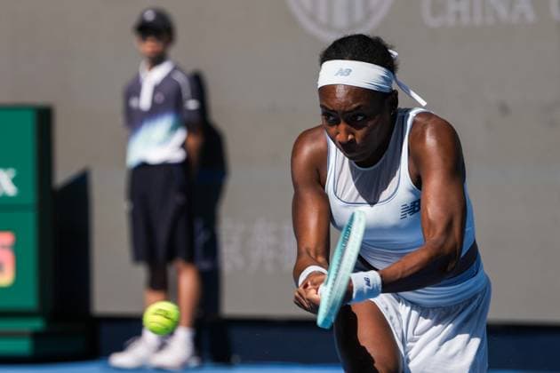 BEIJING, CHINA - SEPTEMBER 30: Coco Gauff of the United States returns a shot in the Women s Singles Round of 16 match against Belinda Bencic of Switzerland on day 9 of the 2025 China Open at the National Tennis Center on September 30, 2025 in Beijing, China.  Copyright: xVCGx 111594160534