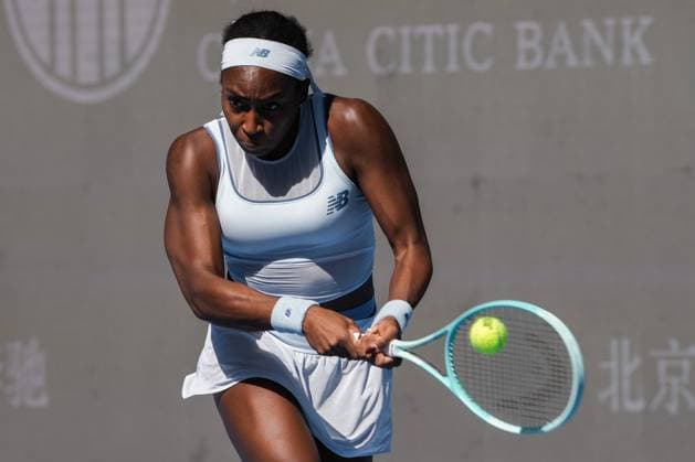 BEIJING, CHINA - SEPTEMBER 30: Coco Gauff of the United States returns a shot in the Women s Singles Round of 16 match against Belinda Bencic of Switzerland on day 9 of the 2025 China Open at the National Tennis Center on September 30, 2025 in Beijing, China.  Copyright: xVCGx 111594160509