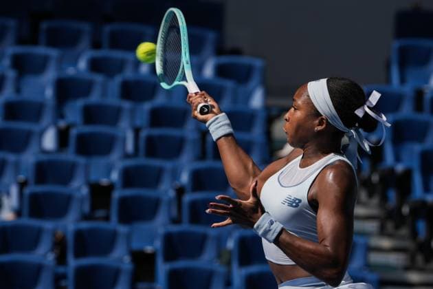 BEIJING, CHINA - SEPTEMBER 30: Coco Gauff of the United States returns a shot in the Women s Singles Round of 16 match against Belinda Bencic of Switzerland on day 9 of the 2025 China Open at the National Tennis Center on September 30, 2025 in Beijing, China.  Copyright: xVCGx 111594161828
