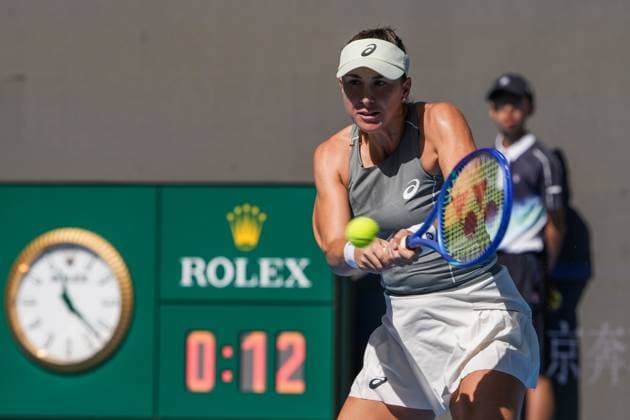 BEIJING, CHINA - SEPTEMBER 30: Belinda Bencic of Switzerland returns a shot in the Women s Singles Round of 16 match against Coco Gauff of the United States on day 9 of the 2025 China Open at the National Tennis Center on September 30, 2025 in Beijing, China.  Copyright: xVCGx 111594161882