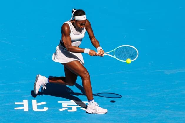 BEIJING, CHINA - SEPTEMBER 30: Coco Gauff of the United States returns a shot in the Women s Singles Round of 16 match against Belinda Bencic of Switzerland on day 9 of the 2025 China Open at the National Tennis Center on September 30, 2025 in Beijing, China.  Copyright: xVCGx 111594162575