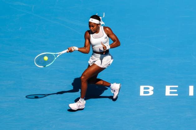 BEIJING, CHINA - SEPTEMBER 30: Coco Gauff of the United States returns a shot in the Women s Singles Round of 16 match against Belinda Bencic of Switzerland on day 9 of the 2025 China Open at the National Tennis Center on September 30, 2025 in Beijing, China.  Copyright: xVCGx 111594162609
