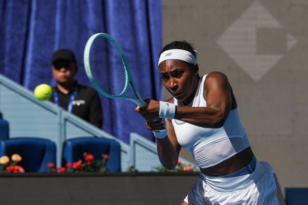 BEIJING, CHINA - SEPTEMBER 30: Coco Gauff of the United States returns a shot in the Women s Singles Round of 16 match against Belinda Bencic of Switzerland on day 9 of the 2025 China Open at the National Tennis Center on September 30, 2025 in Beijing, China.  Copyright: xVCGx 111594162647