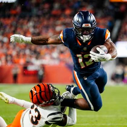 September 29, 2025: Broncos running back R. J. Harvey is tackled by Cincinnati Bengals cornerback Daxton Hill (23) in the first half of the football game between the Denver Broncos and Cincinnati Bengals. CSM. - ZUMAc04_ 20250929_zma_c04_074 Copyright: xDerekxRegensburgerx