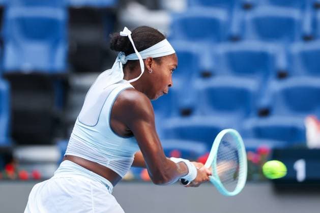 BEIJING, CHINA - SEPTEMBER 30: Coco Gauff of the United States returns a shot in the Women s Singles Round of 16 match against Belinda Bencic of Switzerland on day 9 of the 2025 China Open at the National Tennis Center on September 30, 2025 in Beijing, China.  Copyright: xVCGx 111594169179