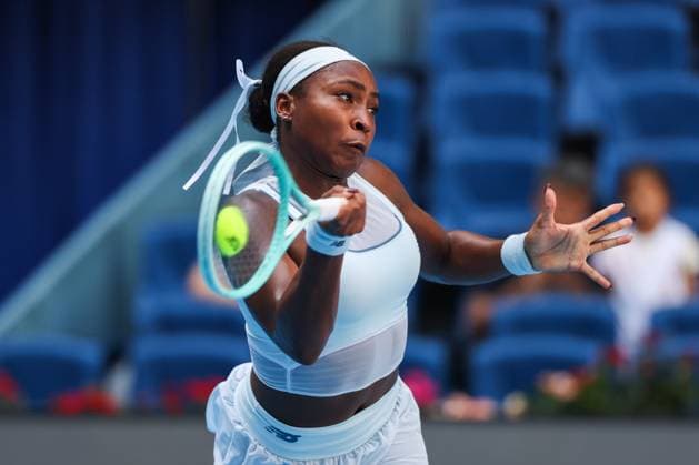 BEIJING, CHINA - SEPTEMBER 30: Coco Gauff of the United States returns a shot in the Women s Singles Round of 16 match against Belinda Bencic of Switzerland on day 9 of the 2025 China Open at the National Tennis Center on September 30, 2025 in Beijing, China.  Copyright: xVCGx 111594169197